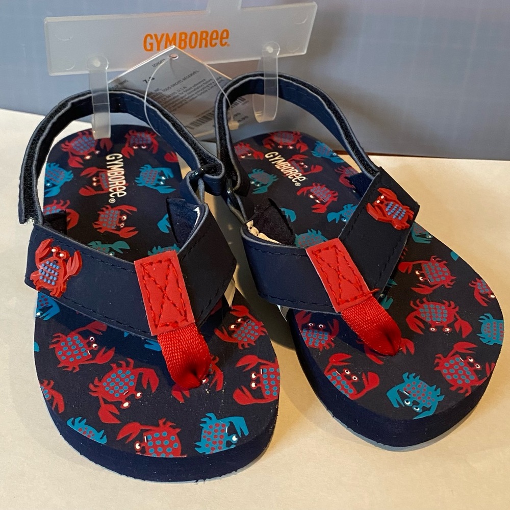 Flip Flops Sandals Gymboree Nautical Beach Theme Blue Red Sz 7 8 NWT Adjustable